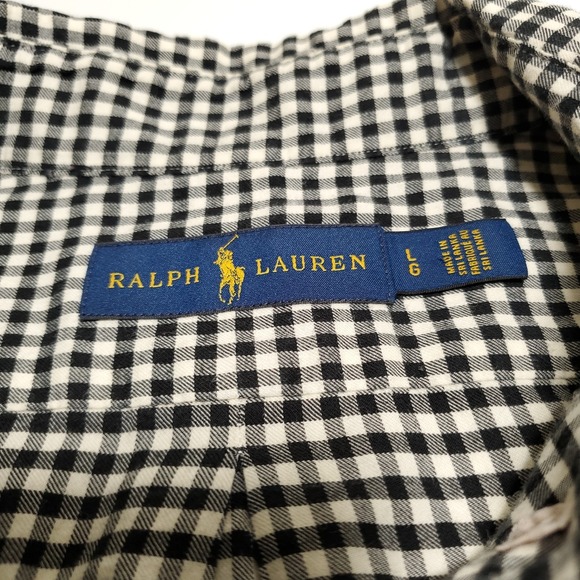 Polo Ralph Lauren Mens Large Long Sleeve Black White Gingham Check - Picture 3 of 7